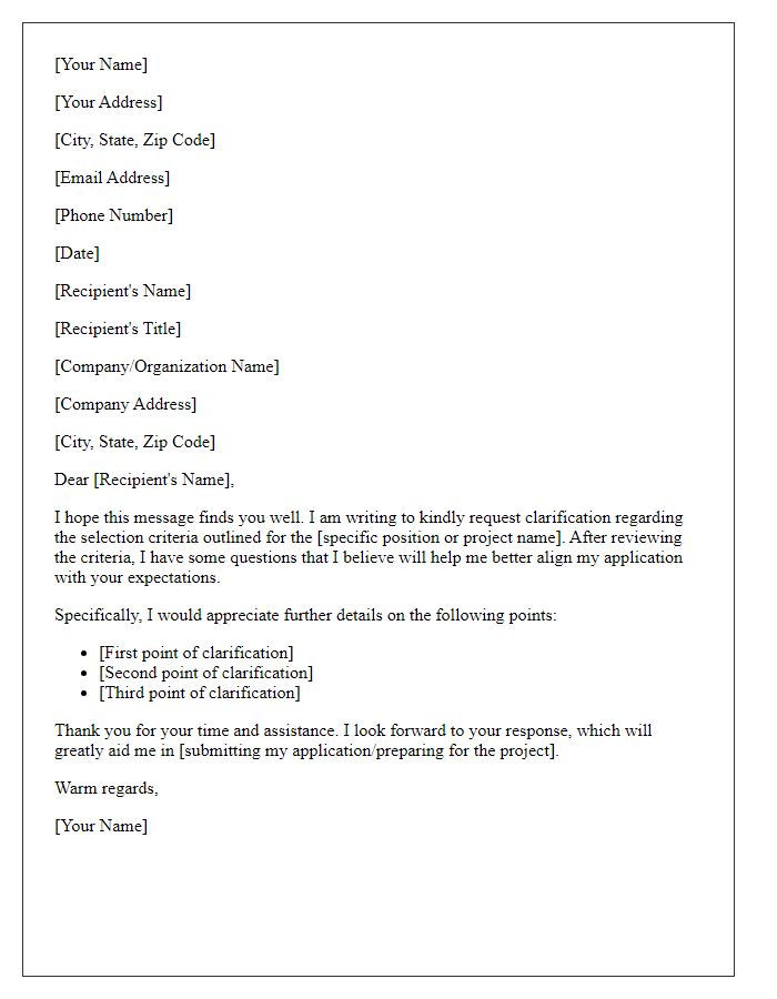 Letter template of request for clarity on selection criteria