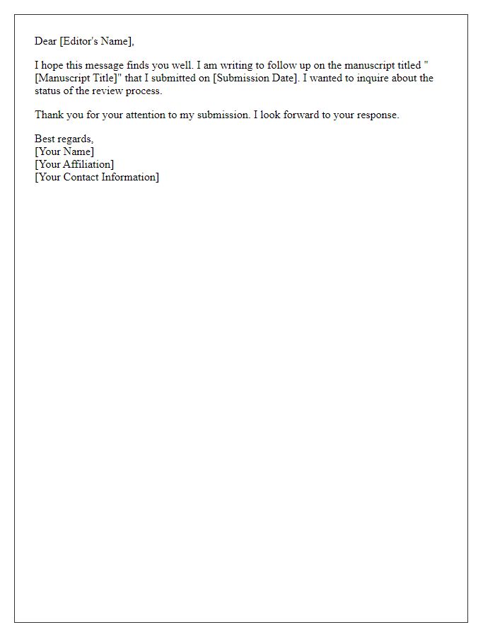 Letter template of follow-up on submitted manuscript