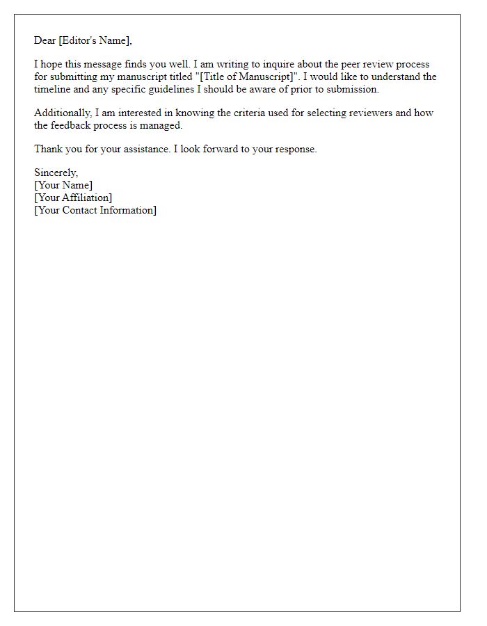 Letter template of inquiry about peer review process for submission