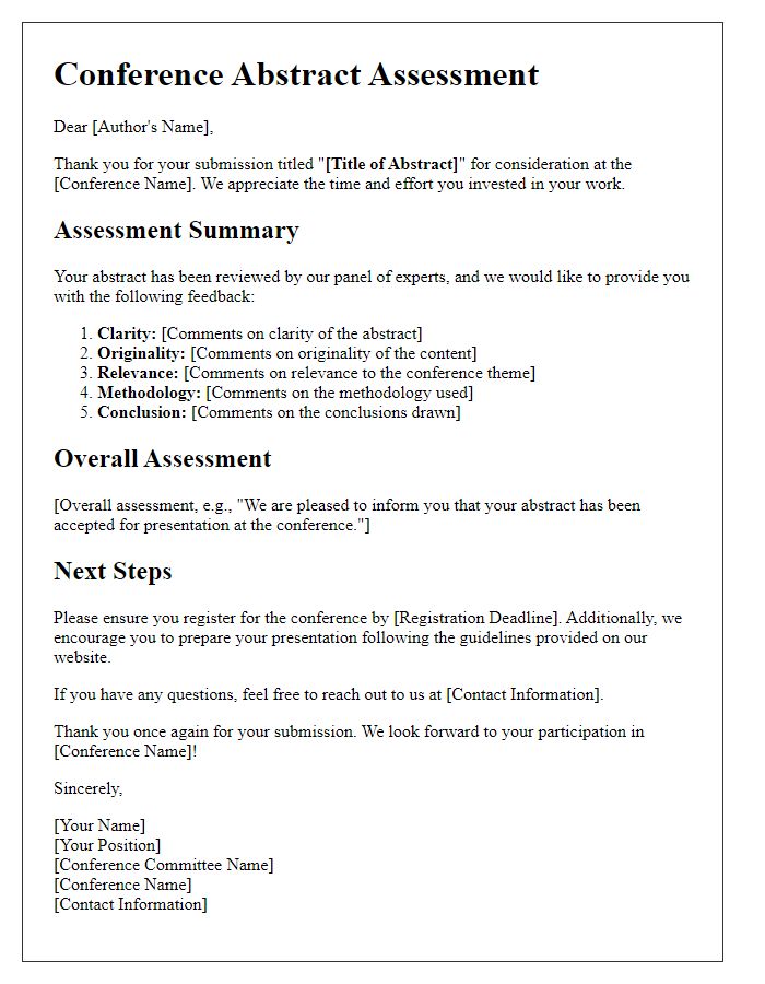 Letter template of assessment of conference abstract