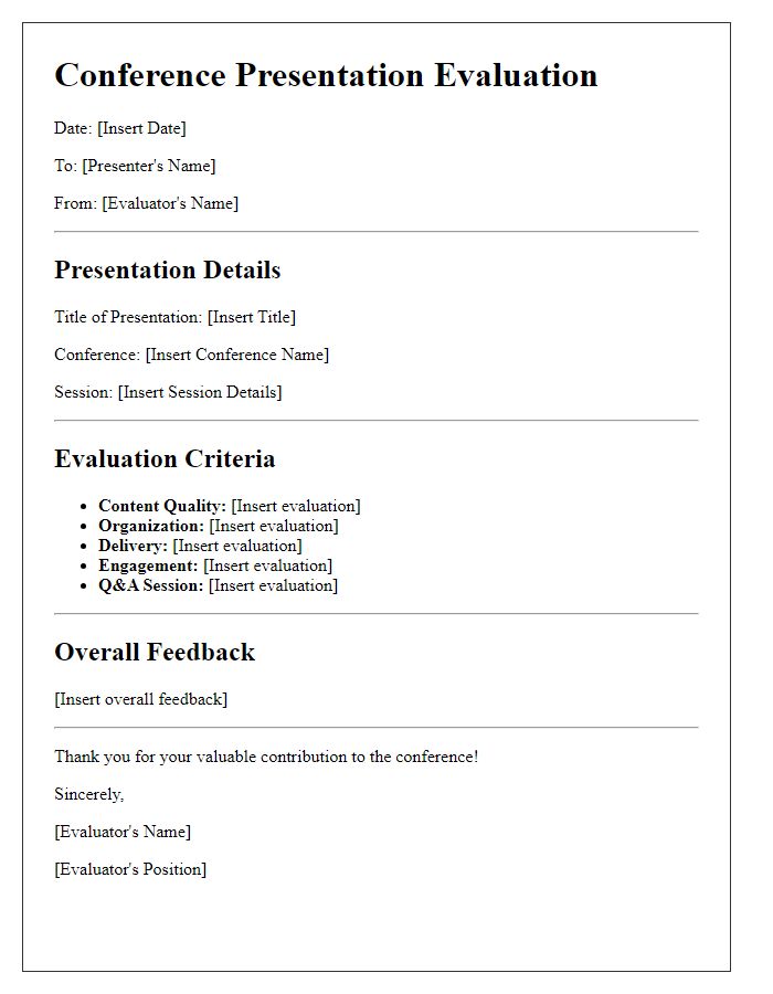 Letter template of evaluation for conference presentation