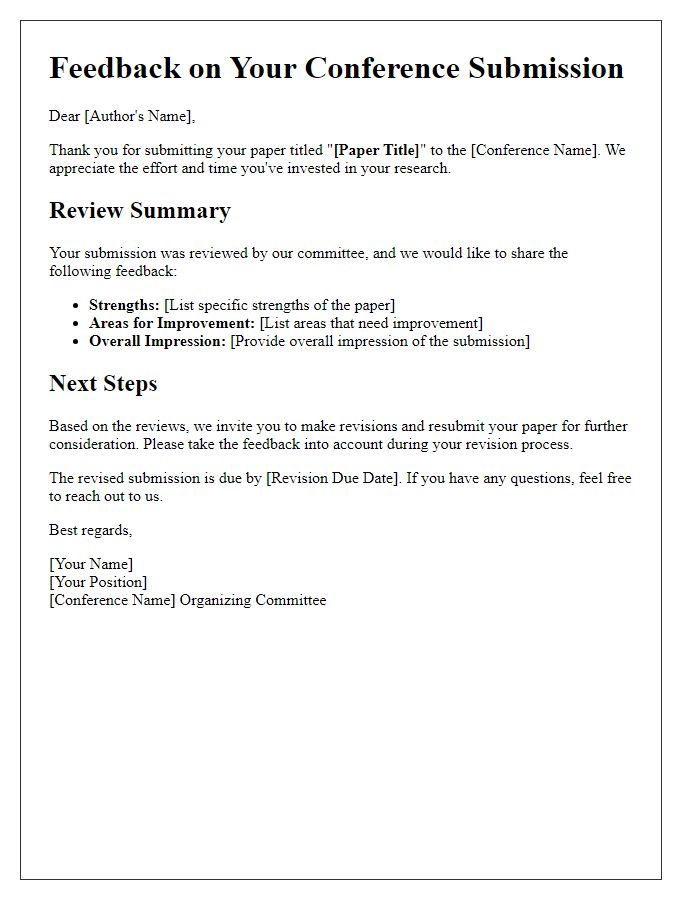 Letter template of feedback on conference submission