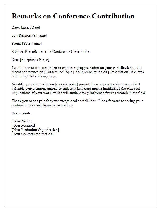 Letter template of remarks on conference contribution