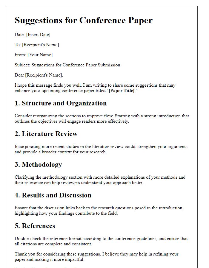 Letter template of suggestions for conference paper