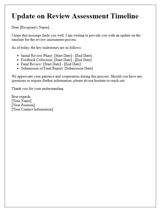 Letter template of review assessment timeline update