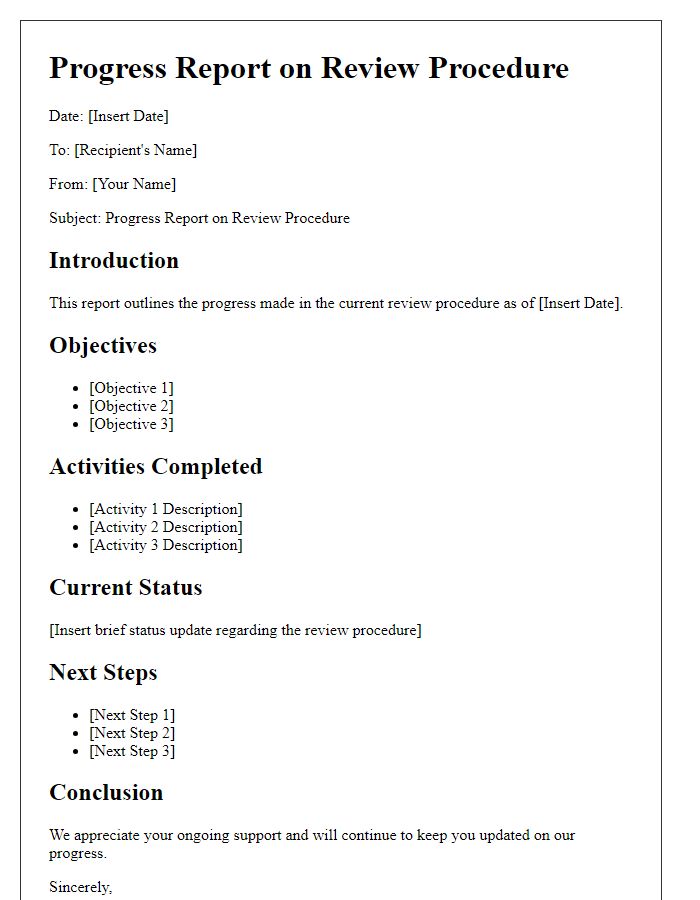 Letter template of review procedure progress report