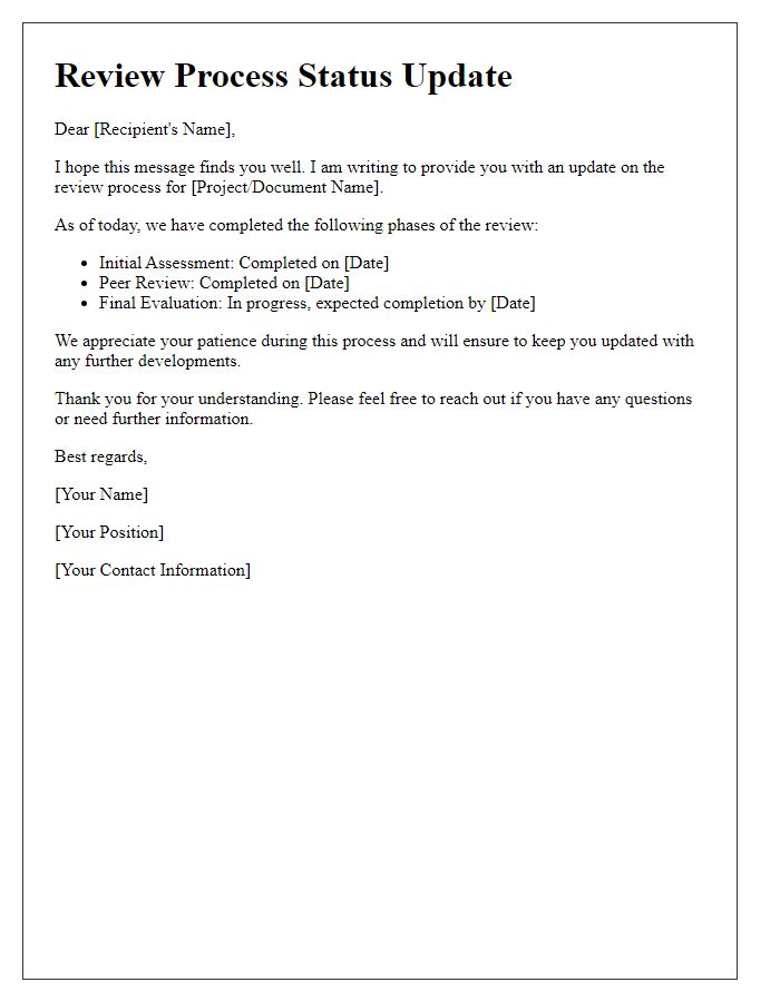 Letter template of review process status update