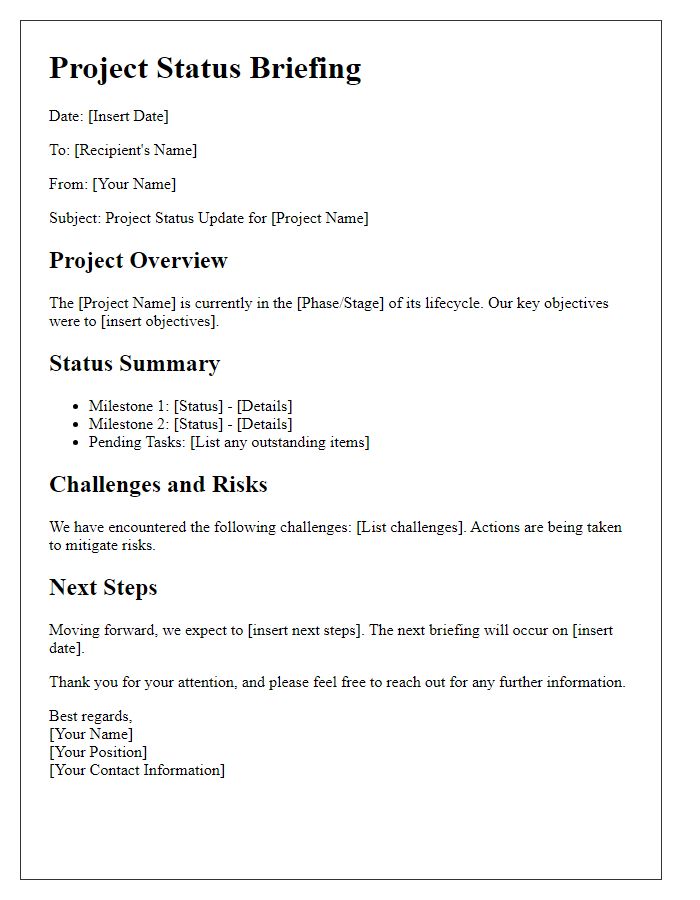 Letter template of review project status briefing