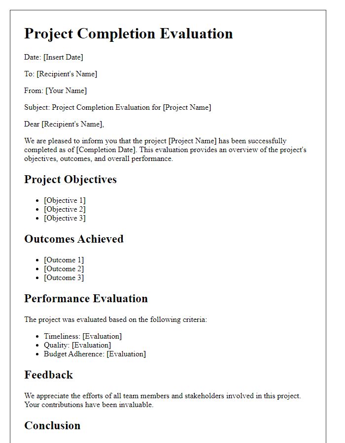 Letter template of project completion evaluation