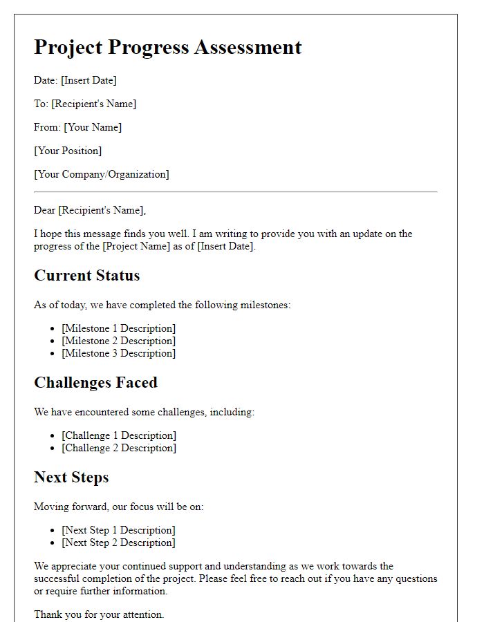 Letter template of project progress assessment