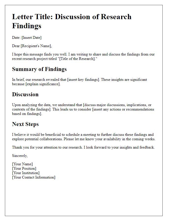 Letter template of research findings discussion