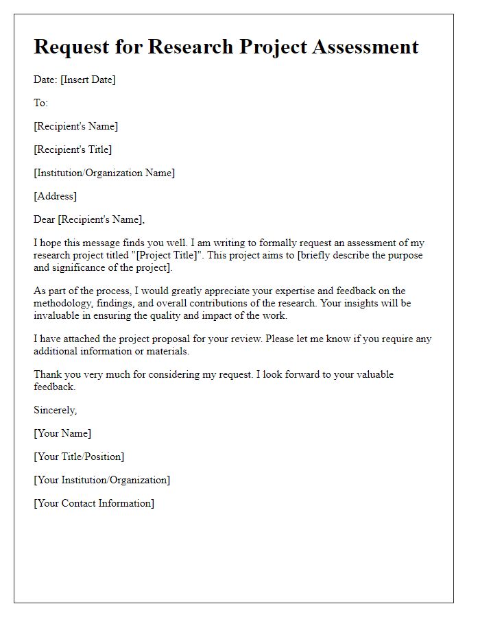 Letter template of research project assessment request