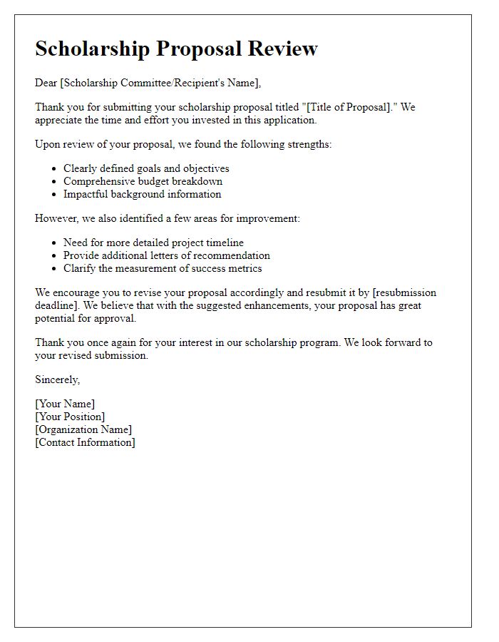 Letter template of scholarship proposal review