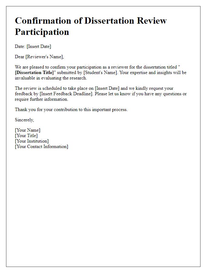 Letter template of confirmation for dissertation review participation.