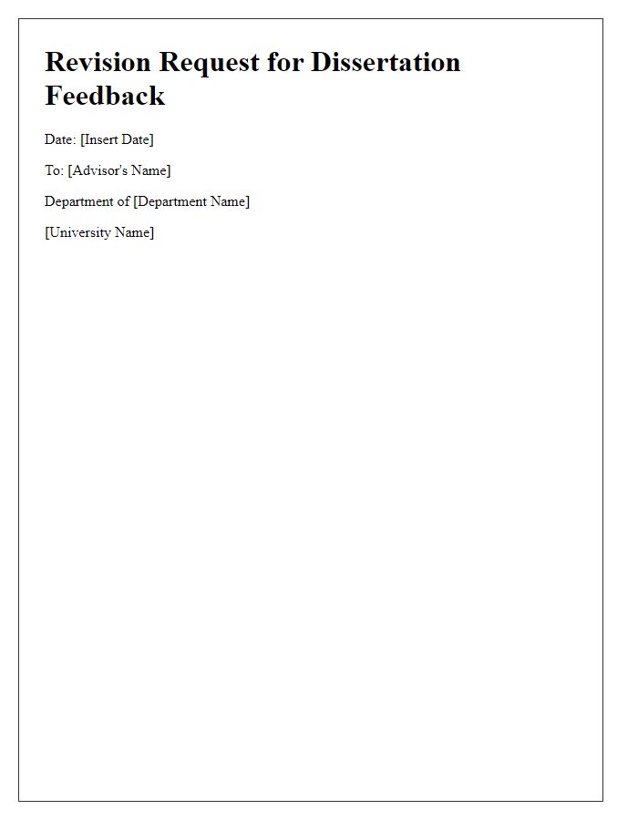 Letter template of revision request after dissertation feedback.