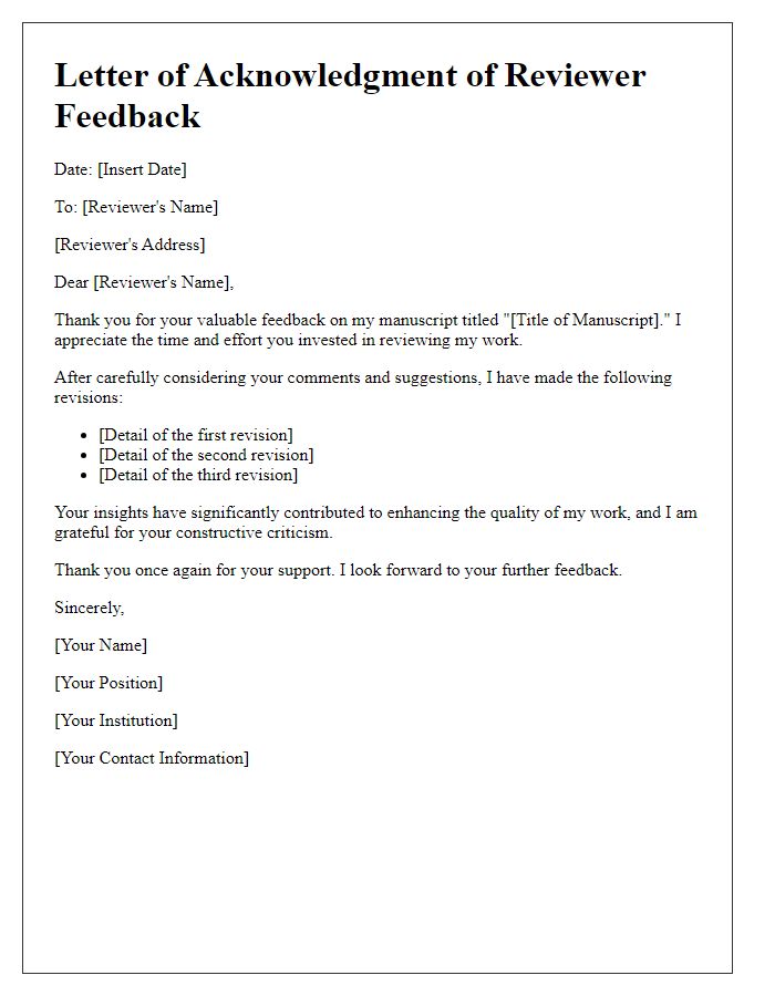 Letter template of Acknowledgment of Reviewer Feedback