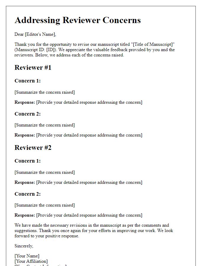 Letter template of Addressing Reviewer Concerns