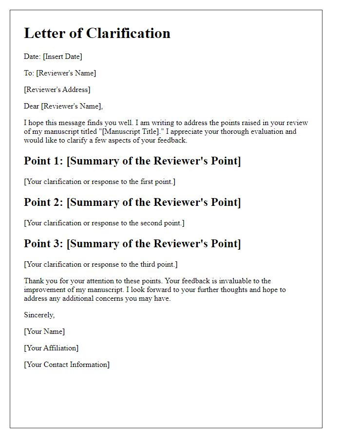 Letter template of Clarification of Reviewer Points