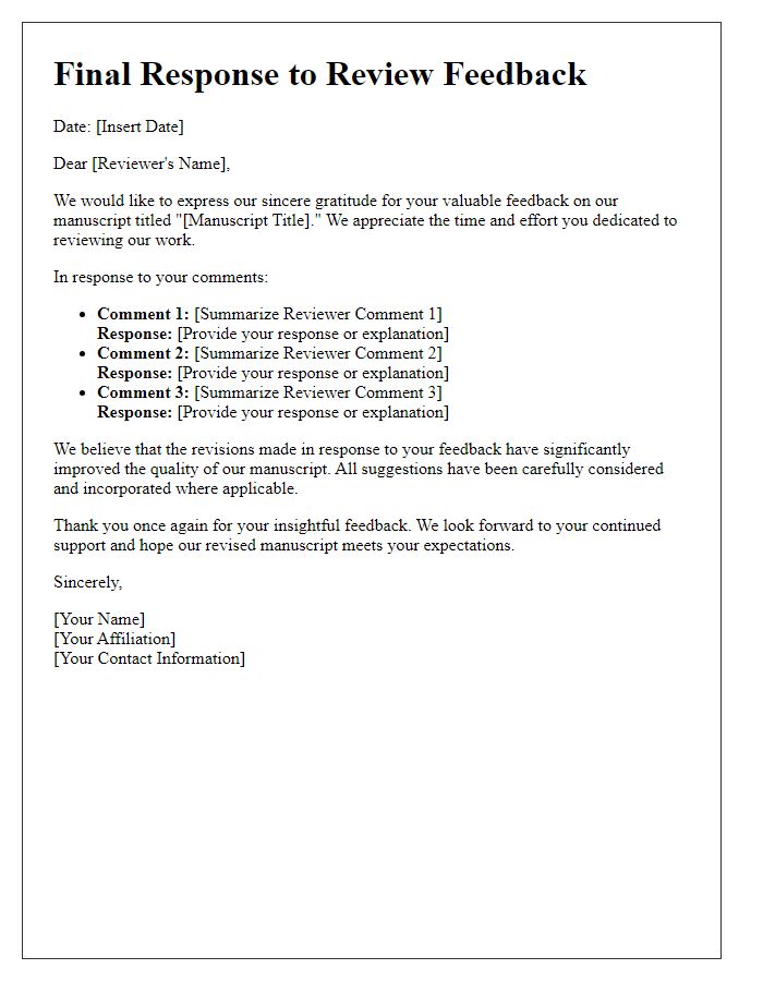 Letter template of Final Response to Review Feedback