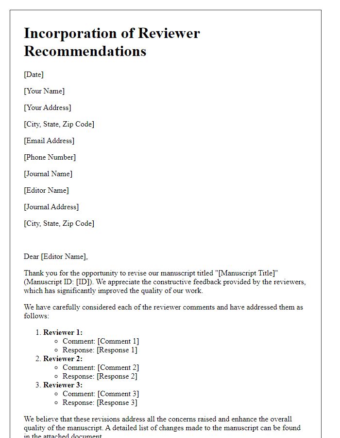 Letter template of Incorporating Reviewer Recommendations
