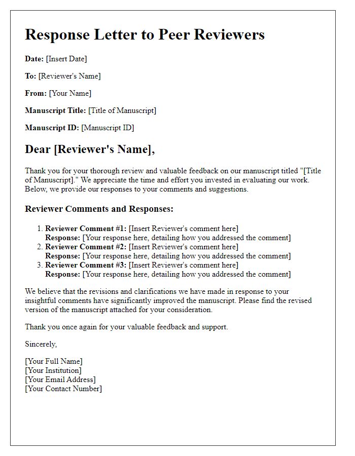 Letter template of Response Letter to Peer Reviewers