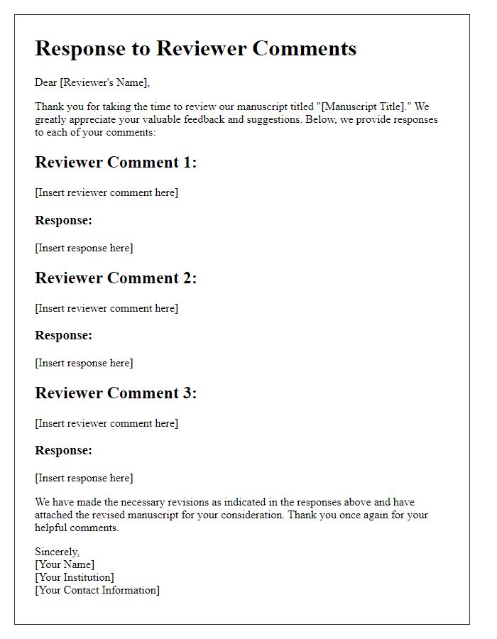 Letter template of Response to Reviewer Comments