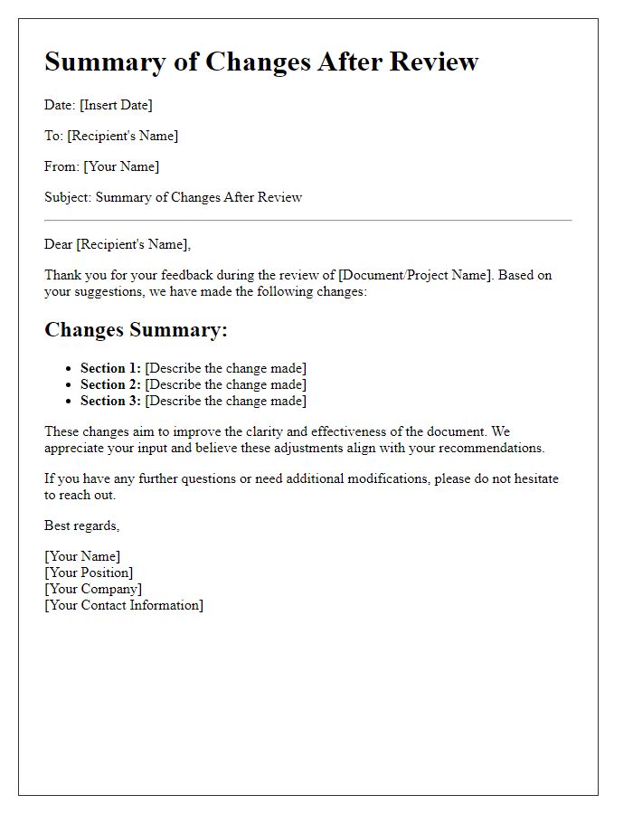 Letter template of Summary of Changes After Review