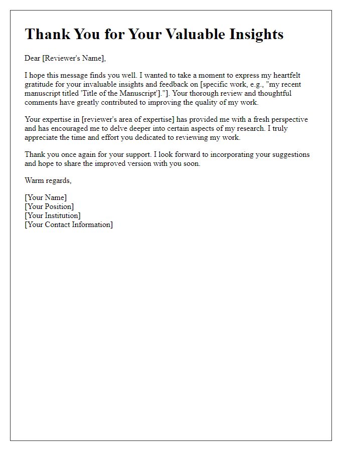 Letter template of Thanking Reviewers for Their Insights