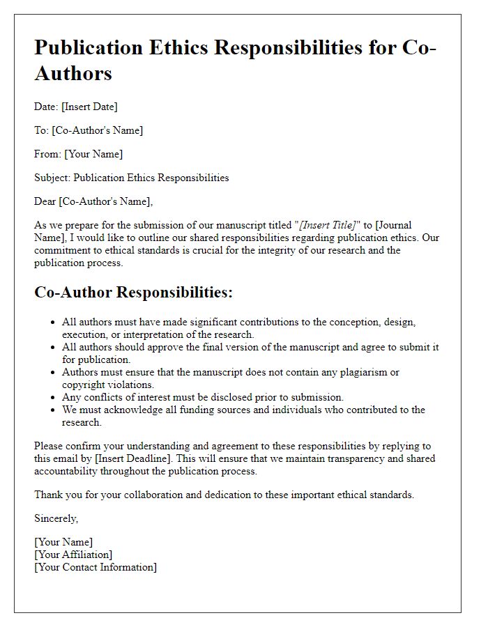 Letter template of publication ethics responsibilities for co-authors.