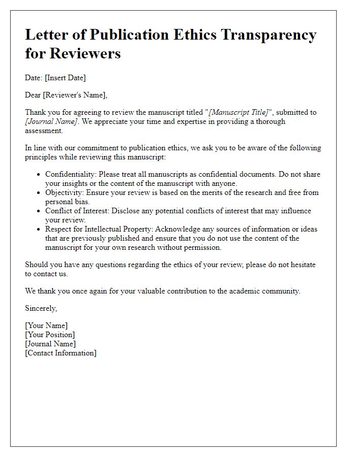 Letter template of publication ethics transparency for reviewers.