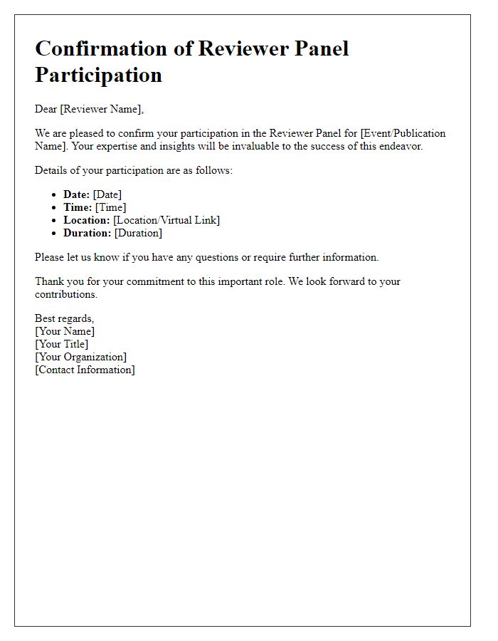 Letter template of confirmation for reviewer panel participation.