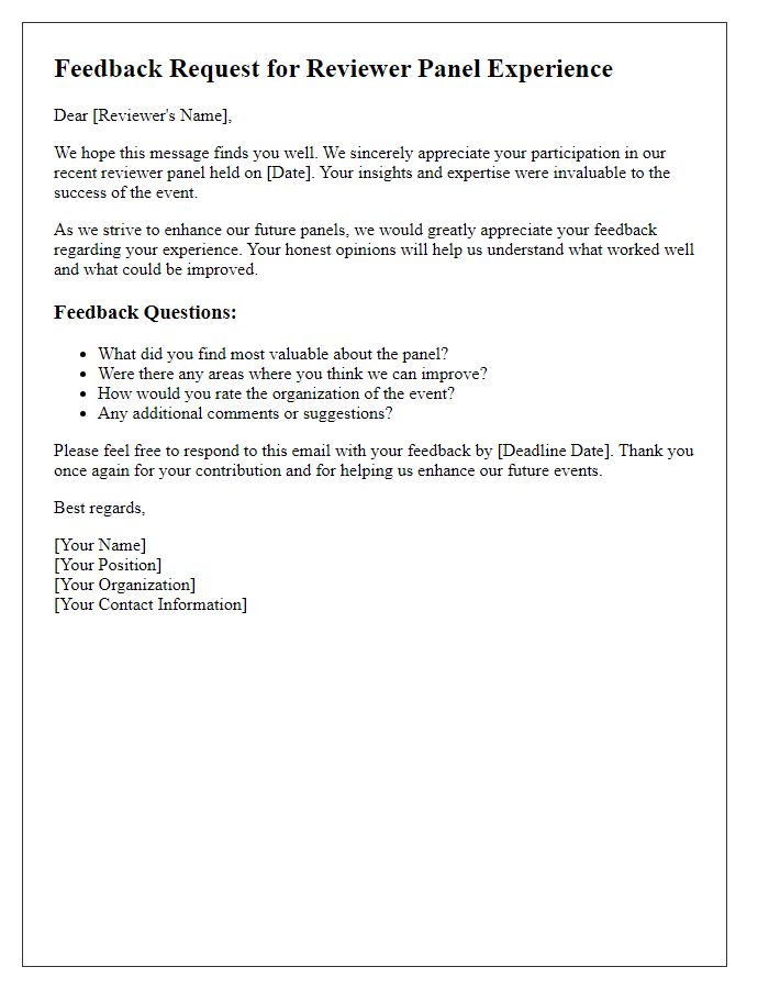 Letter template of feedback request for reviewer panel experience.