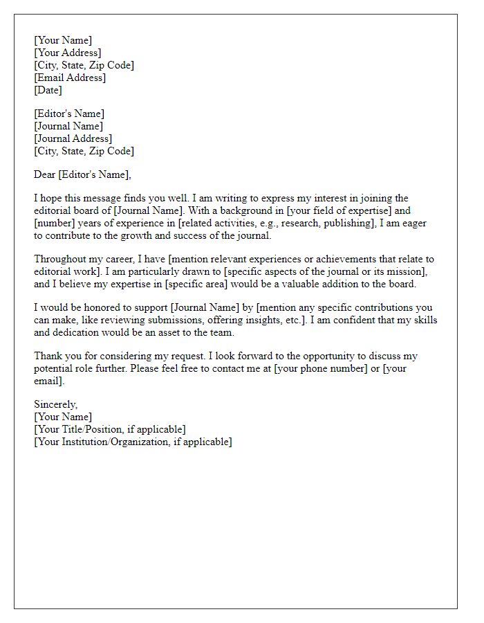 Letter template of request to join the editorial board of a journal