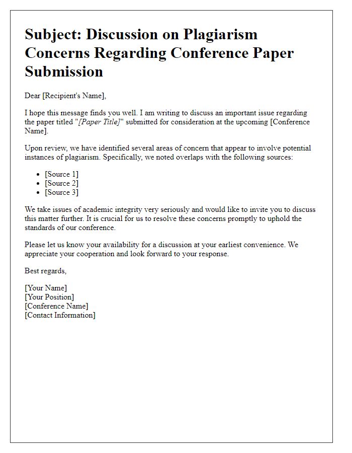 Letter template of plagiarism discussion for conference paper.