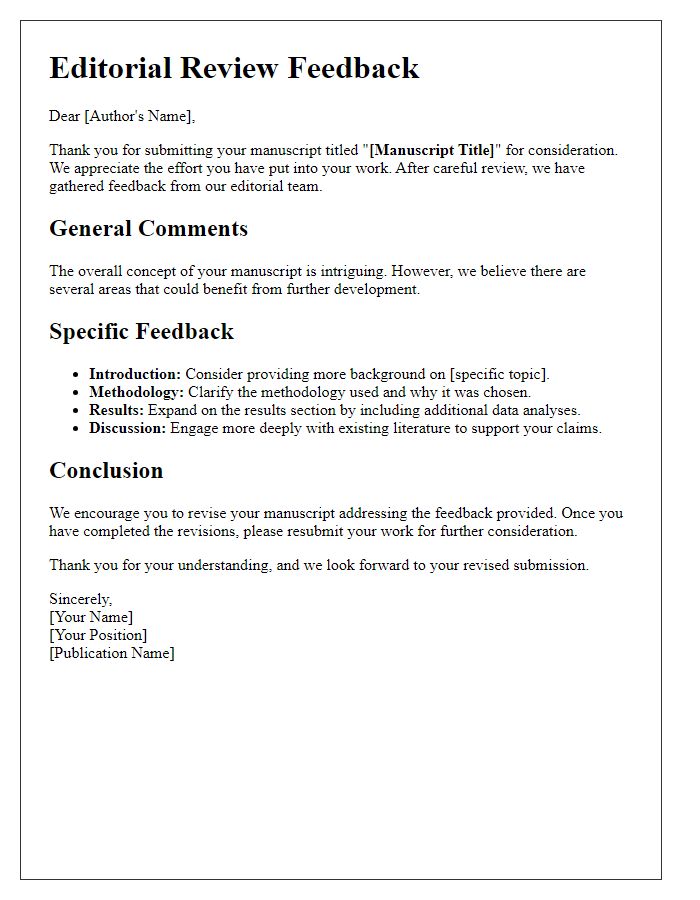 Letter template of editorial review feedback