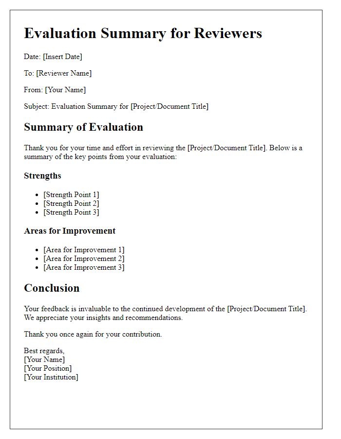 Letter template of evaluation summary for reviewers