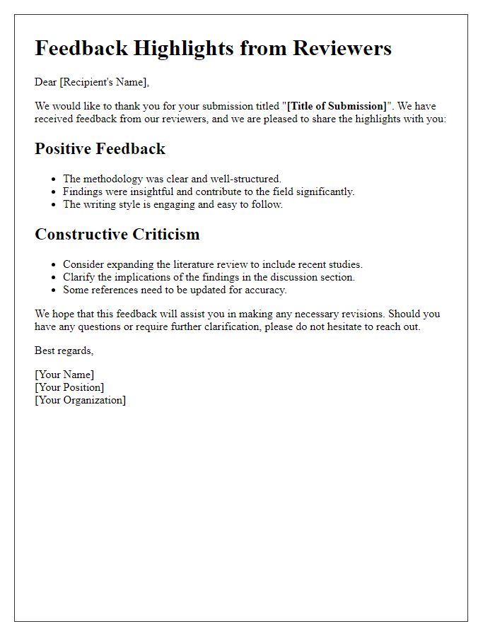 Letter template of feedback highlights from reviewers