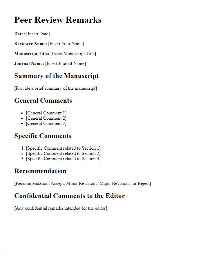 Letter template of peer review remarks outline