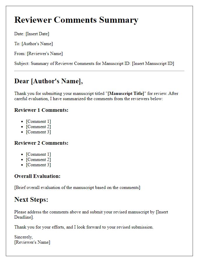 Letter template of reviewer comments summary