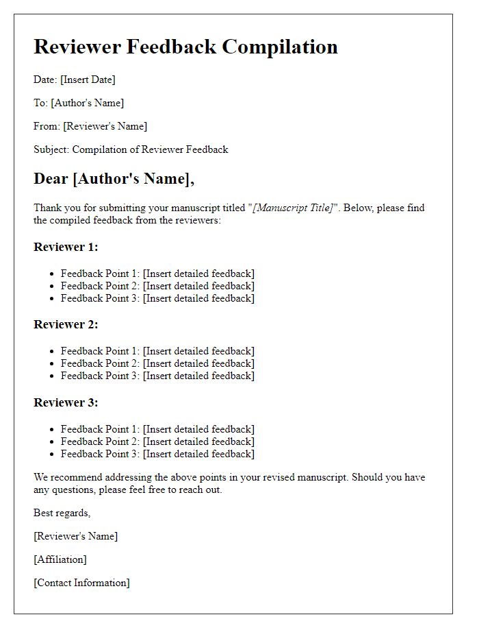 Letter template of reviewer feedback compilation