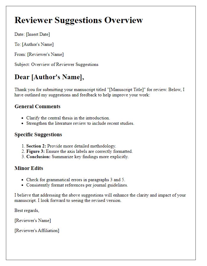 Letter template of reviewer suggestions overview