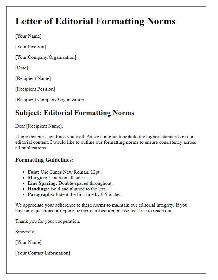 Letter template of editorial formatting norms