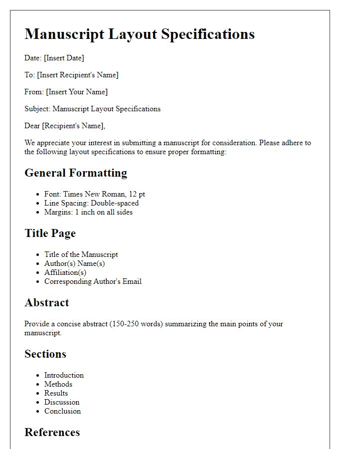 Letter template of manuscript layout specifications