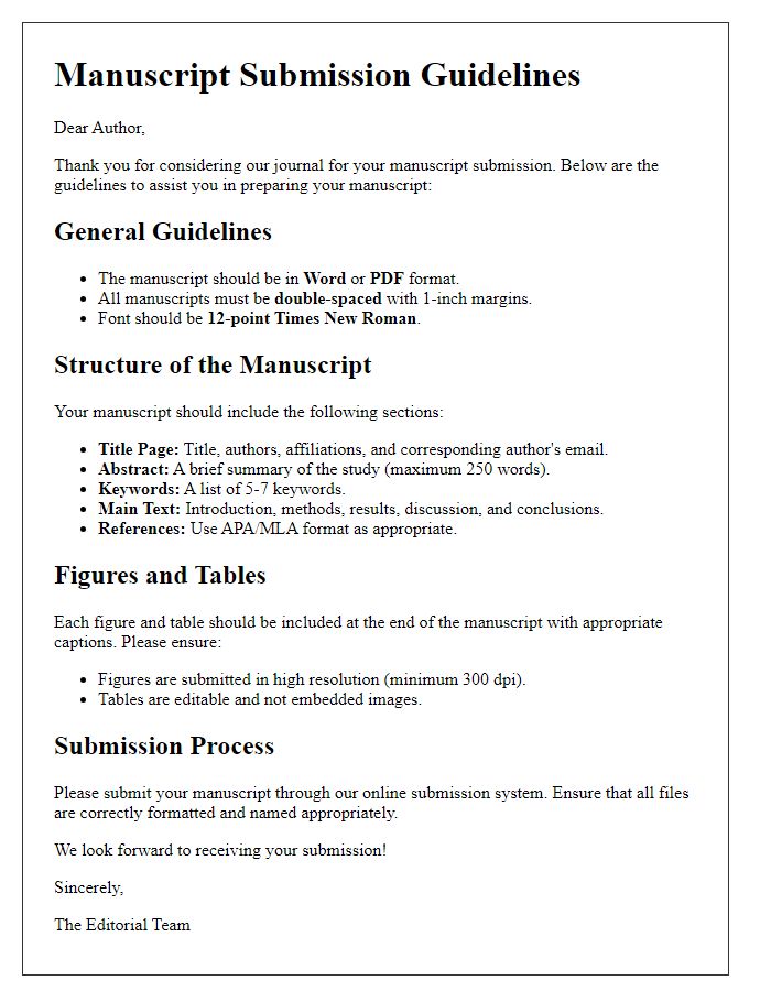 Letter template of manuscript submission guidelines