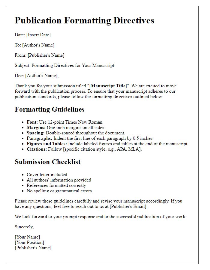 Letter template of publication formatting directives