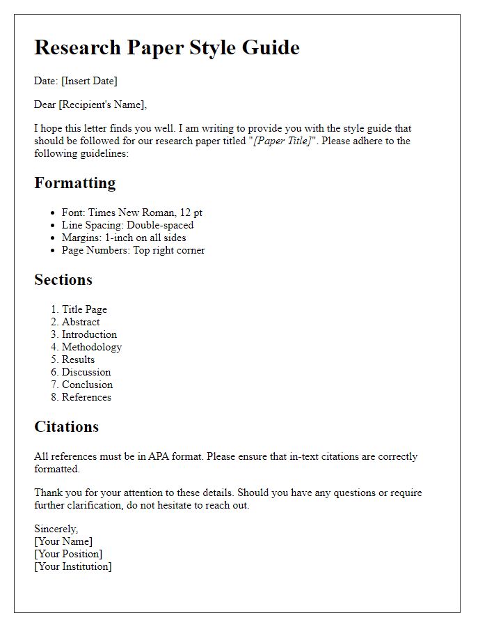 Letter template of research paper style guide