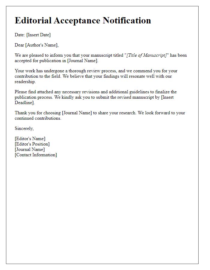 Letter template of editorial acceptance communication