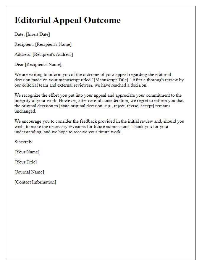 Letter template of editorial appeal outcome