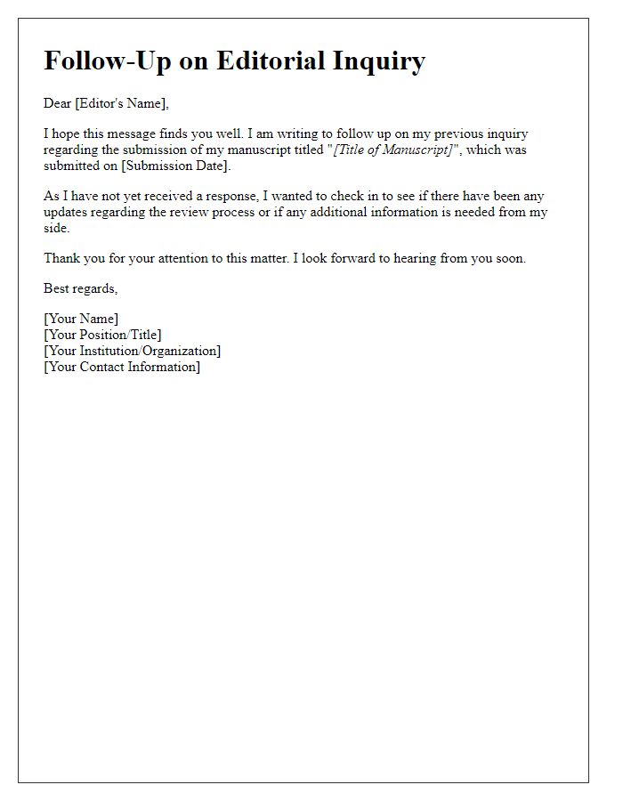 Letter template of editorial inquiry follow-up