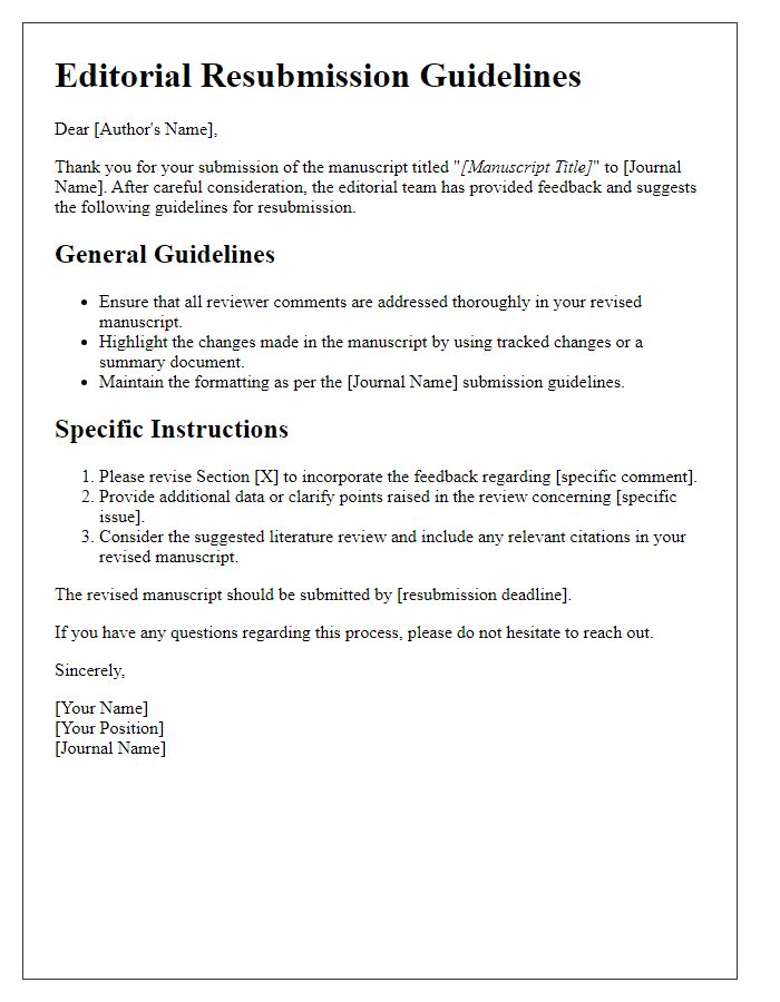 Letter template of editorial resubmission guidelines